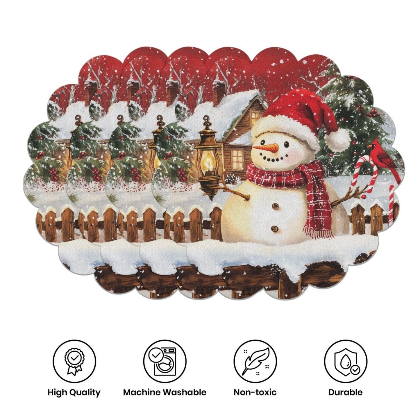 10 szt. Zimowe podkładki w kształcie poinsecji i szyszek sosnowych, podkładki na stół z antypoślizgowej tkaniny