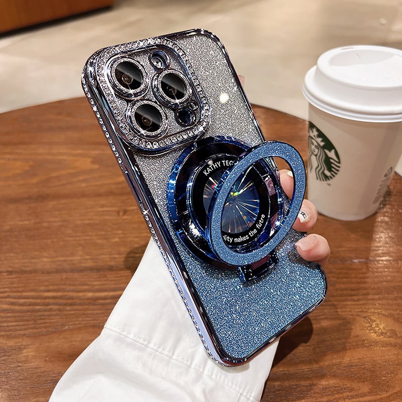 Mágneses iPhone tok csillámos strasszokkal és láthatatlan állvánnyal