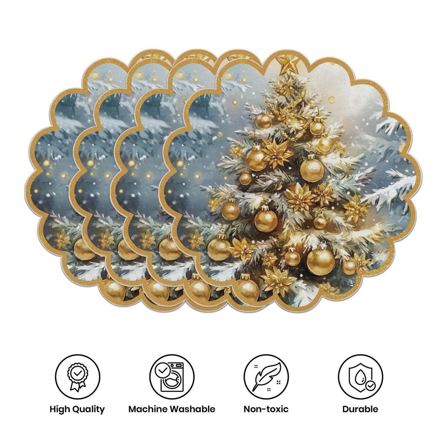 10 szt. Zimowe podkładki w kształcie poinsecji i szyszek sosnowych, podkładki na stół z antypoślizgowej tkaniny
