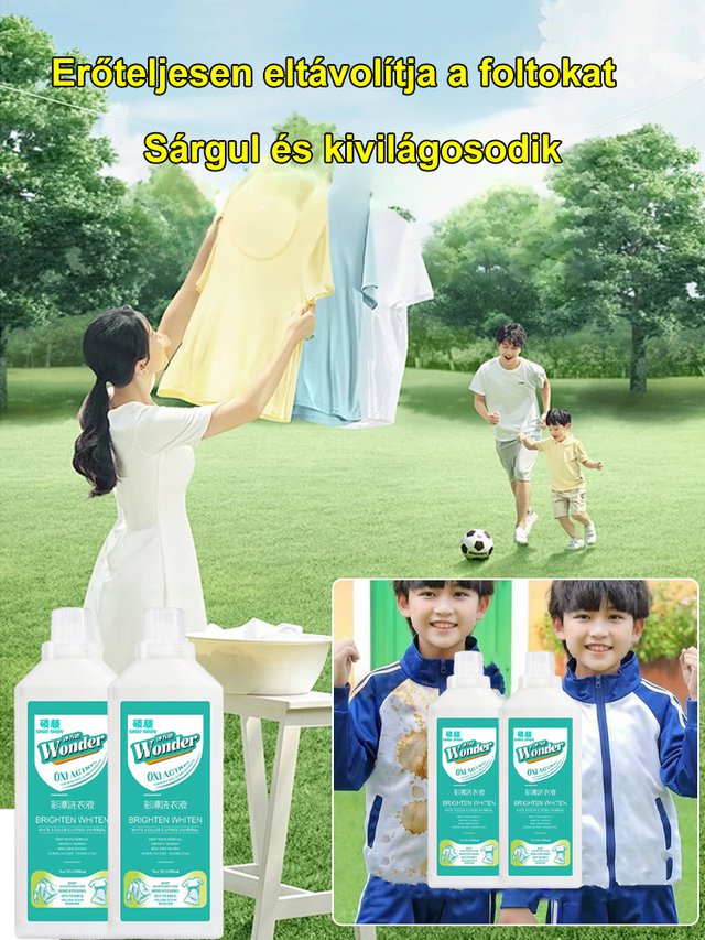 Sárga folteltávolító, élénkítő, oxigénnel aktiválható, fehérítő és tisztító folyadék