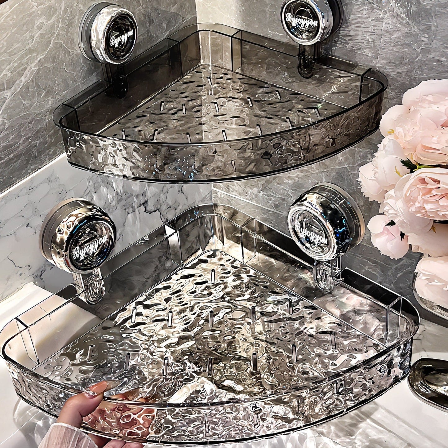 Fúrásmentes, átlátszó fali tároló: Fúrásmentes, kivehető, multifunkcionális háromszög és téglalap alakú tároló