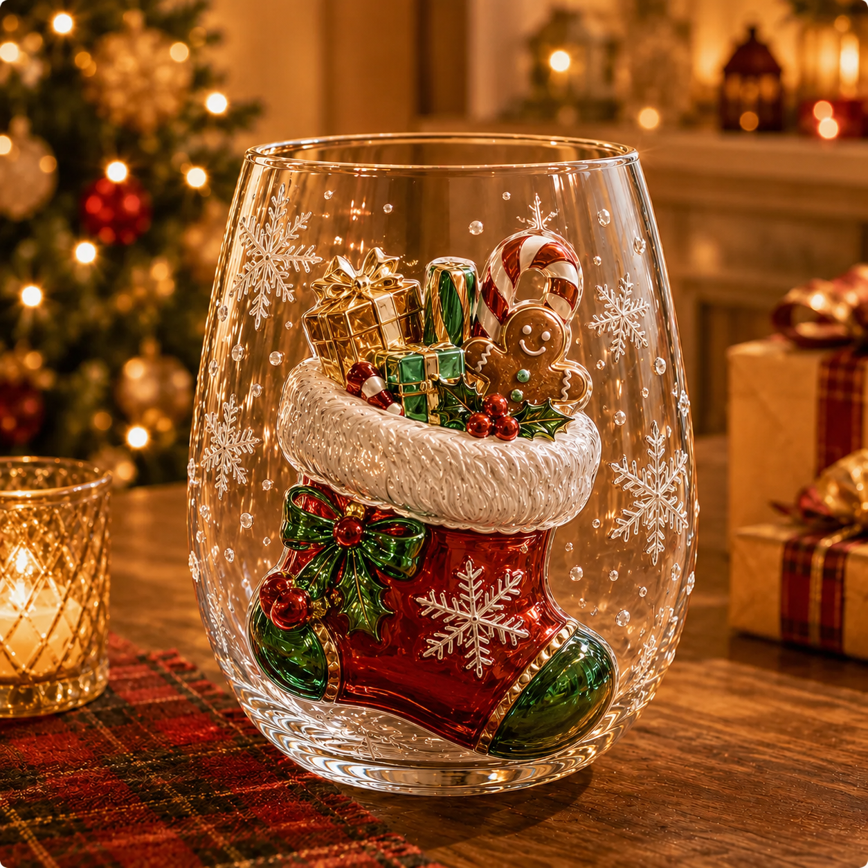 Varázslatos karácsonyi 3D üvegpohár kollekció – Mikulás, rénszarvas, hóember és karácsonyfa