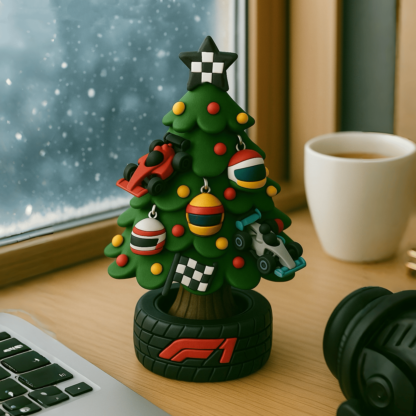 🎄🏎️ Miniatűr F1-es csapatstílusú karácsonyfa