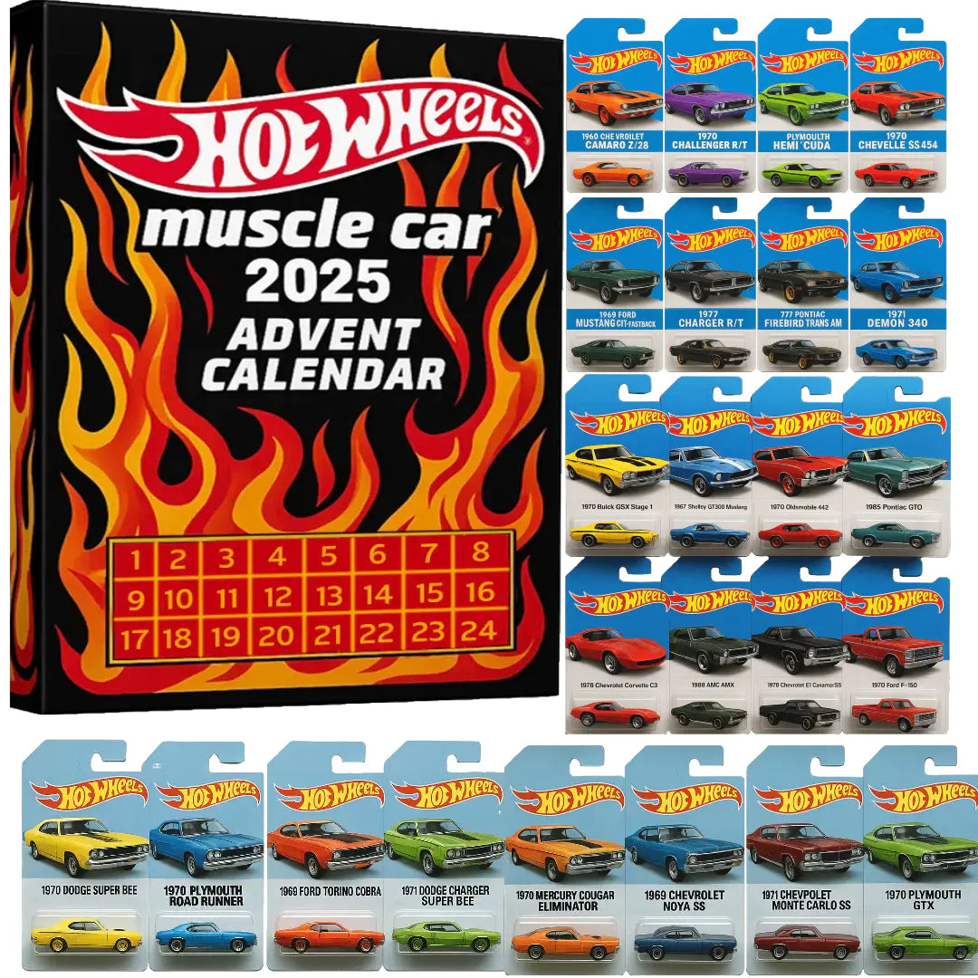 🔥Kiváló ajánlat - 50% kedvezmény🔥 - 🚗Hot Wheels Muscle játékautó adventi naptár - 24 nap 2025🎄