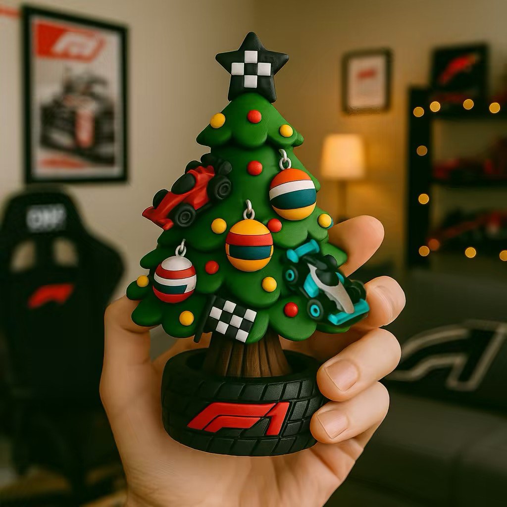 🎄🏎️ Miniatűr F1-es csapatstílusú karácsonyfa