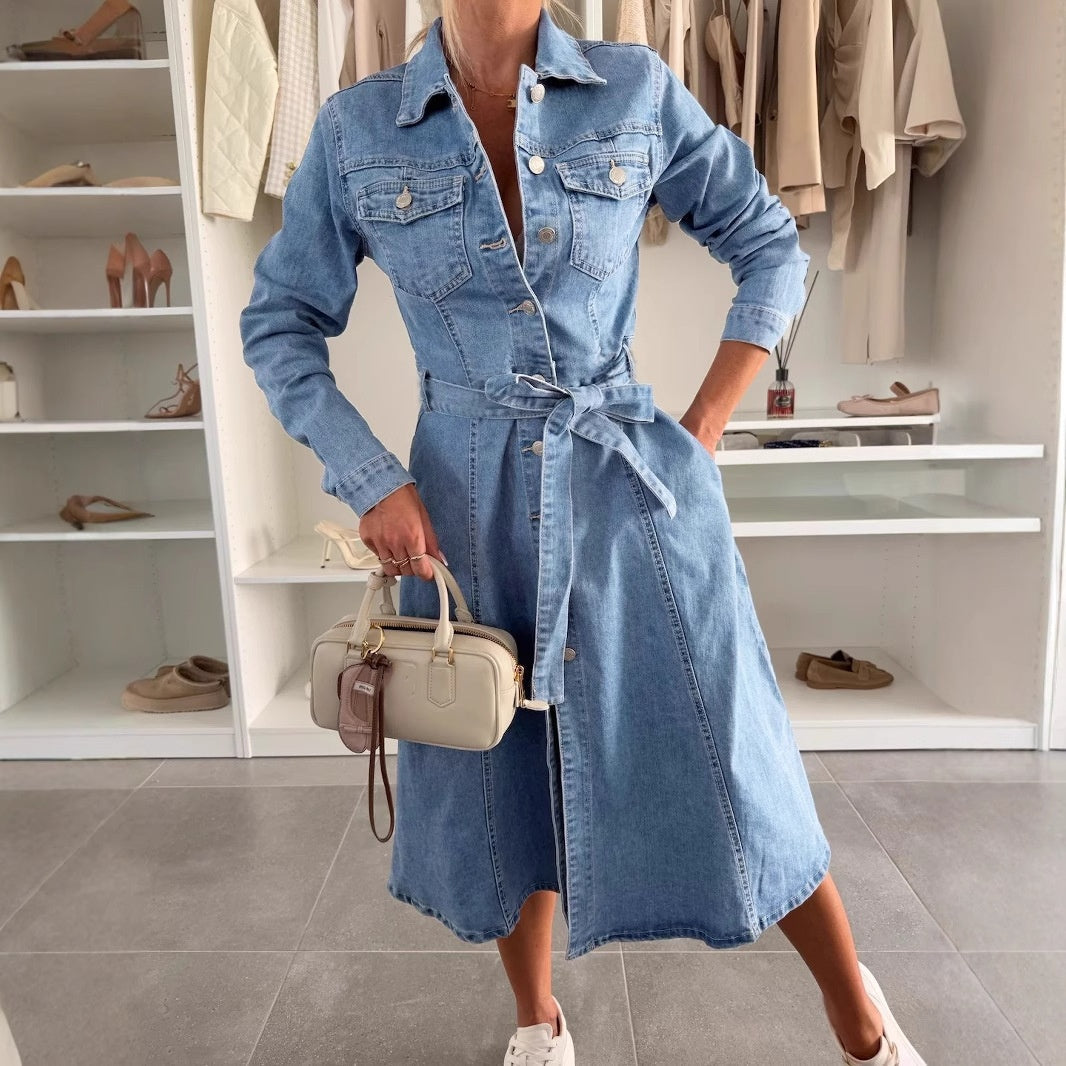 ✨Női farmerruha hosszú ujjal és gombokkal👗