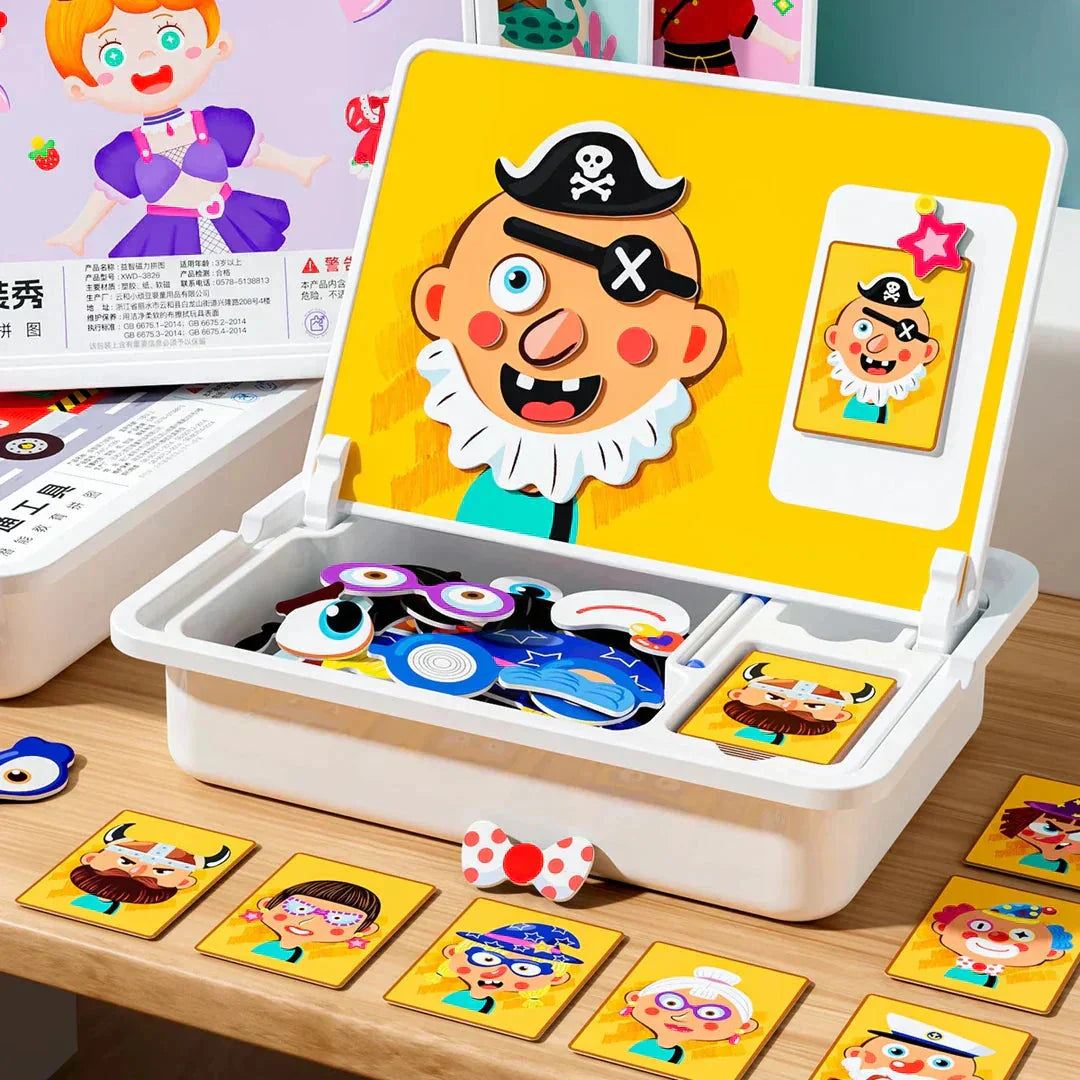 Mágneses kirakós arcdíszítő utazójáték kétoldalas óvodai tanulási játékok gyerekeknek