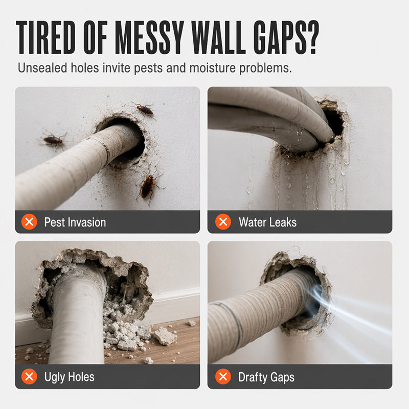 🧱 Vízálló fali réstömítő légkondicionáló csövekhez — 10 darab formázható tömítőanyag csőrésekre és fali lyukakra | Szerszám nélküli alkalmazás
